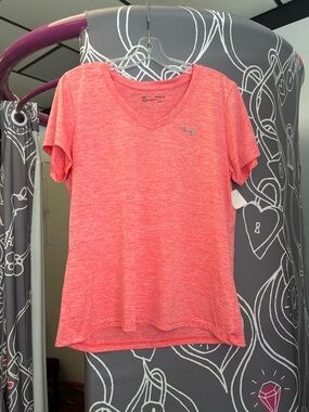 Under Armour Women's Heathered Coral V-Neck Performance Tee